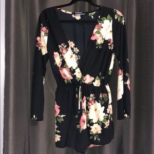 Floral black low cut romper